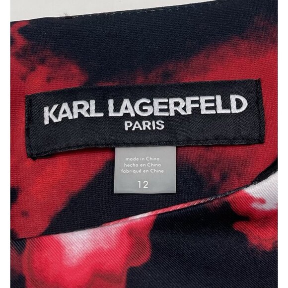 KARL LAGERFELD Womens SIZE 12 Black/Red Watercolor Knit Sleeveless DRESS EUC - Picture 7 of 8